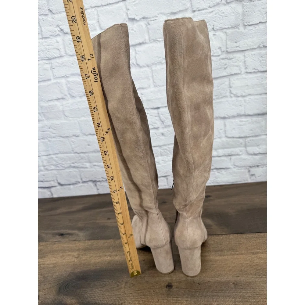 Marc Fisher MLULANA Women Suede Leather Taupe Knee High Boots Pointed Toe Sz 6.5